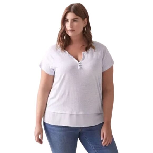 Lightweight Linen and Rayon Faux Layered Short Sleeved Top - Picture 1 of 10